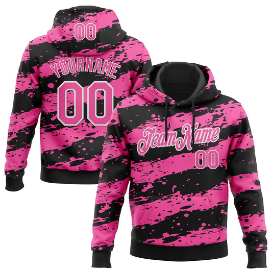 Custom Stitched Black Pink-White Splash Torn Paper Style Sports Pullover Sweatshirt Hoodie - Main View