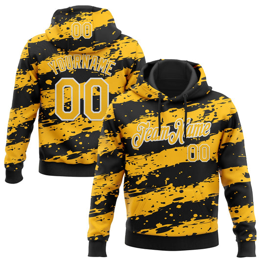 Custom Stitched Black Gold-White Splash Torn Paper Style Sports Pullover Sweatshirt Hoodie - Main View