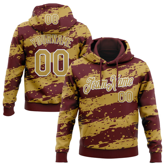 Custom Stitched Burgundy Old Gold-White Splash Torn Paper Style Sports Pullover Sweatshirt Hoodie - Main View