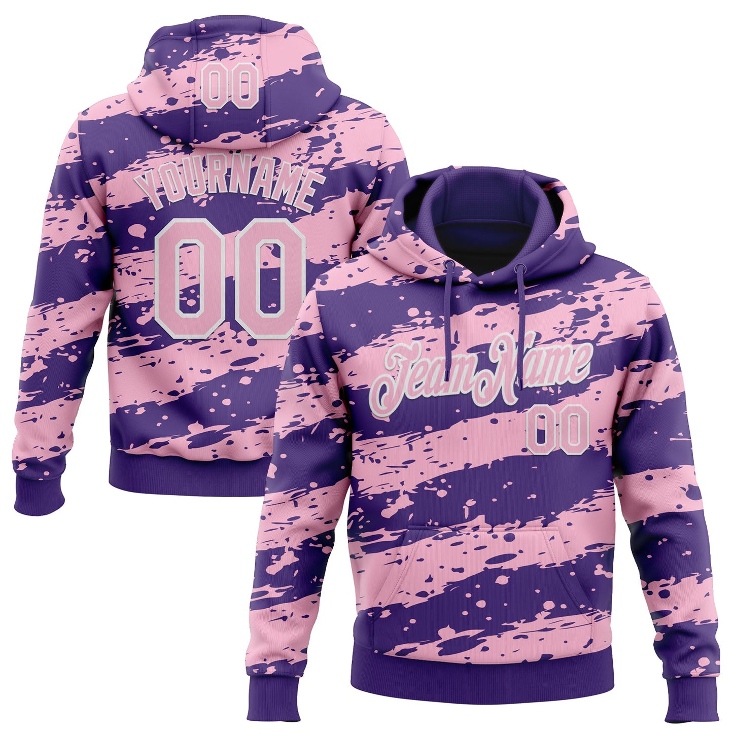 Custom Stitched Purple Light Pink-White Splash Torn Paper Style Sports Pullover Sweatshirt Hoodie - Main View