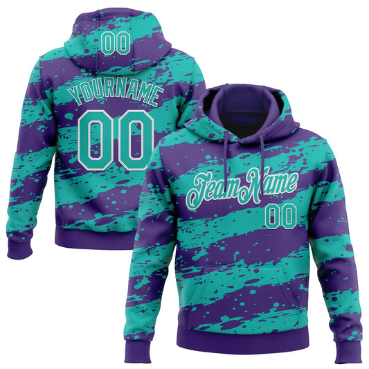 Custom Stitched Purple Aqua-White Splash Torn Paper Style Sports Pullover Sweatshirt Hoodie - Main View