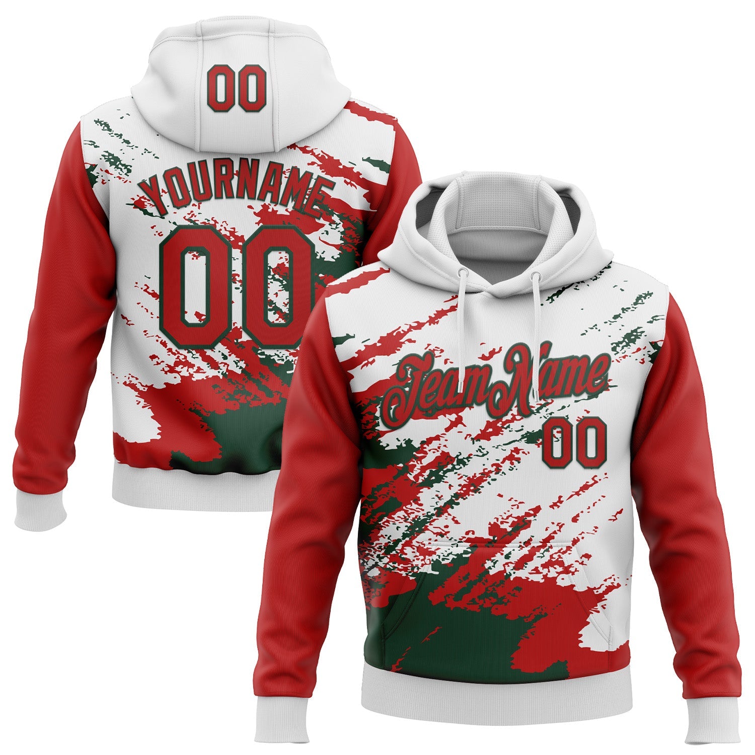 Custom Stitched White Red-Green 3D Pattern Design Abstract Fragment Art Splash Sports Pullover Sweatshirt Hoodie - Main View
