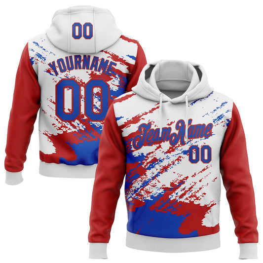 Custom Stitched White Thunder Blue-Red 3D Pattern Design Abstract Fragment Art Splash Sports Pullover Sweatshirt Hoodie - Main View