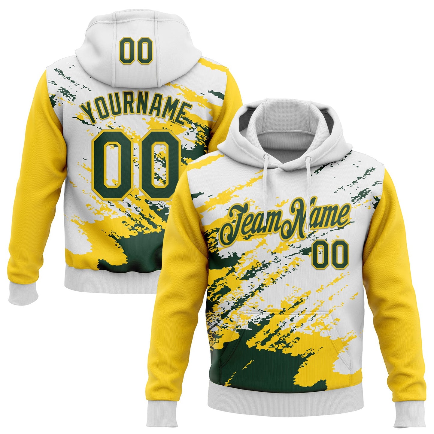 Custom Stitched White Green-Yellow 3D Pattern Design Abstract Fragment Art Splash Sports Pullover Sweatshirt Hoodie - Main View