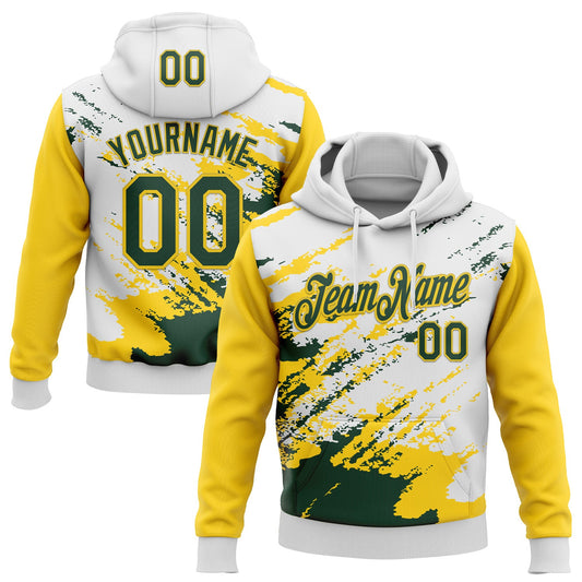 Custom Stitched White Green-Yellow 3D Pattern Design Abstract Fragment Art Splash Sports Pullover Sweatshirt Hoodie - Main View