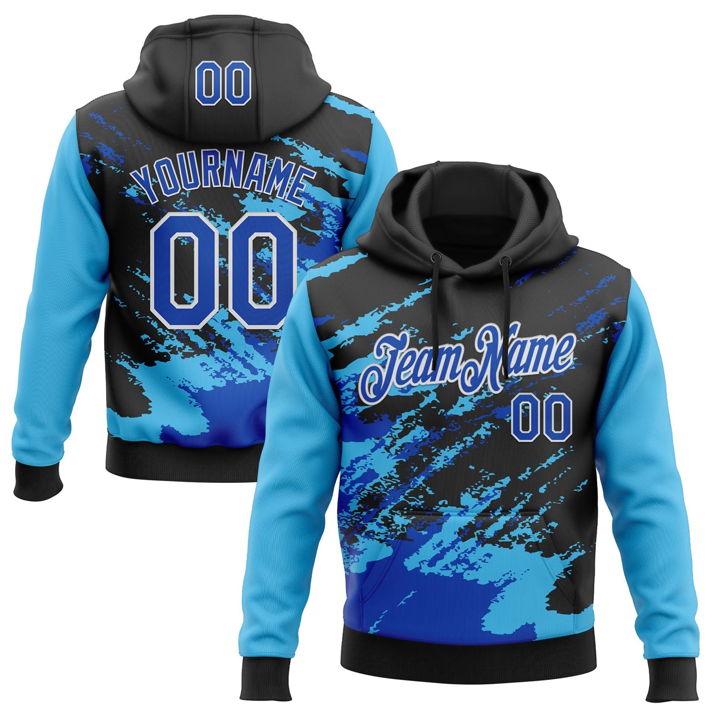 Custom Stitched Black Thunder Blue Sky Blue-White 3D Pattern Design Abstract Fragment Art Splash Sports Pullover Sweatshirt Hoodie - Main View