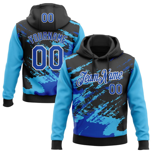 Custom Stitched Black Thunder Blue Sky Blue-White 3D Pattern Design Abstract Fragment Art Splash Sports Pullover Sweatshirt Hoodie - Main View