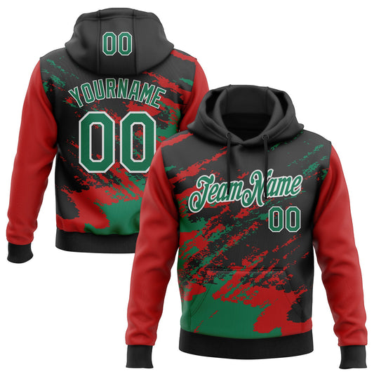 Custom Stitched Black Kelly Green Red-White 3D Pattern Design Abstract Fragment Art Splash Sports Pullover Sweatshirt Hoodie - Main View