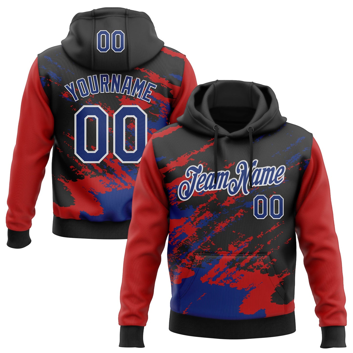Custom Stitched Black Royal Red-White 3D Pattern Design Abstract Fragment Art Splash Sports Pullover Sweatshirt Hoodie - Main View