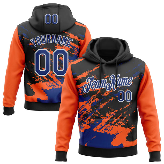 Custom Stitched Black Royal Orange-White 3D Pattern Design Abstract Fragment Art Splash Sports Pullover Sweatshirt Hoodie - Main View
