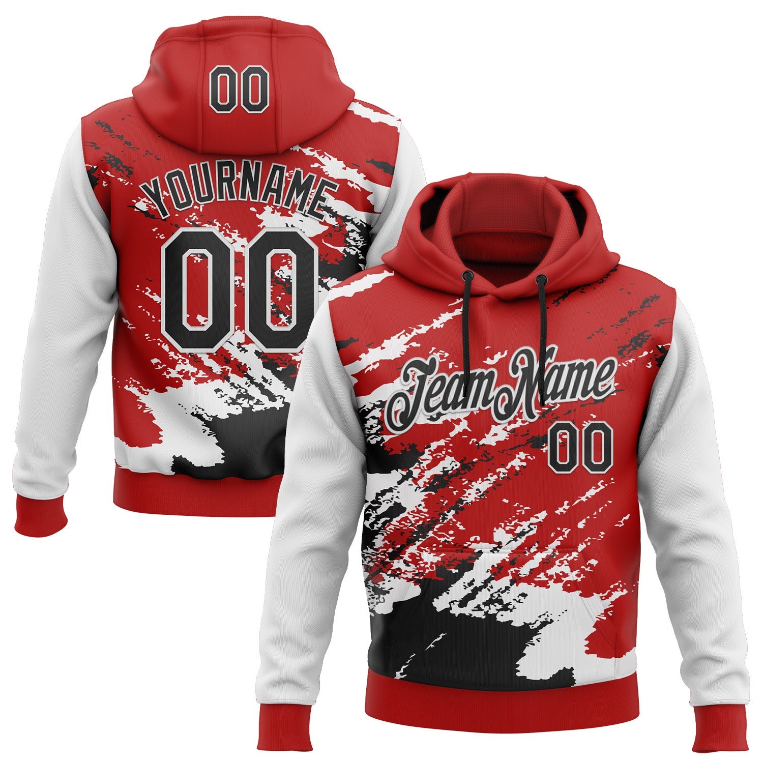 Custom Stitched Red Black-White 3D Pattern Design Abstract Fragment Art Splash Sports Pullover Sweatshirt Hoodie - Main View