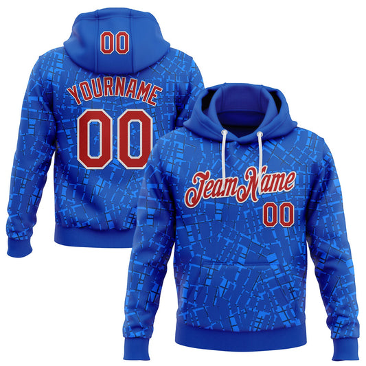 Custom Stitched Royal Red-White 3D Pattern Design Line Sports Pullover Sweatshirt Hoodie - Main View