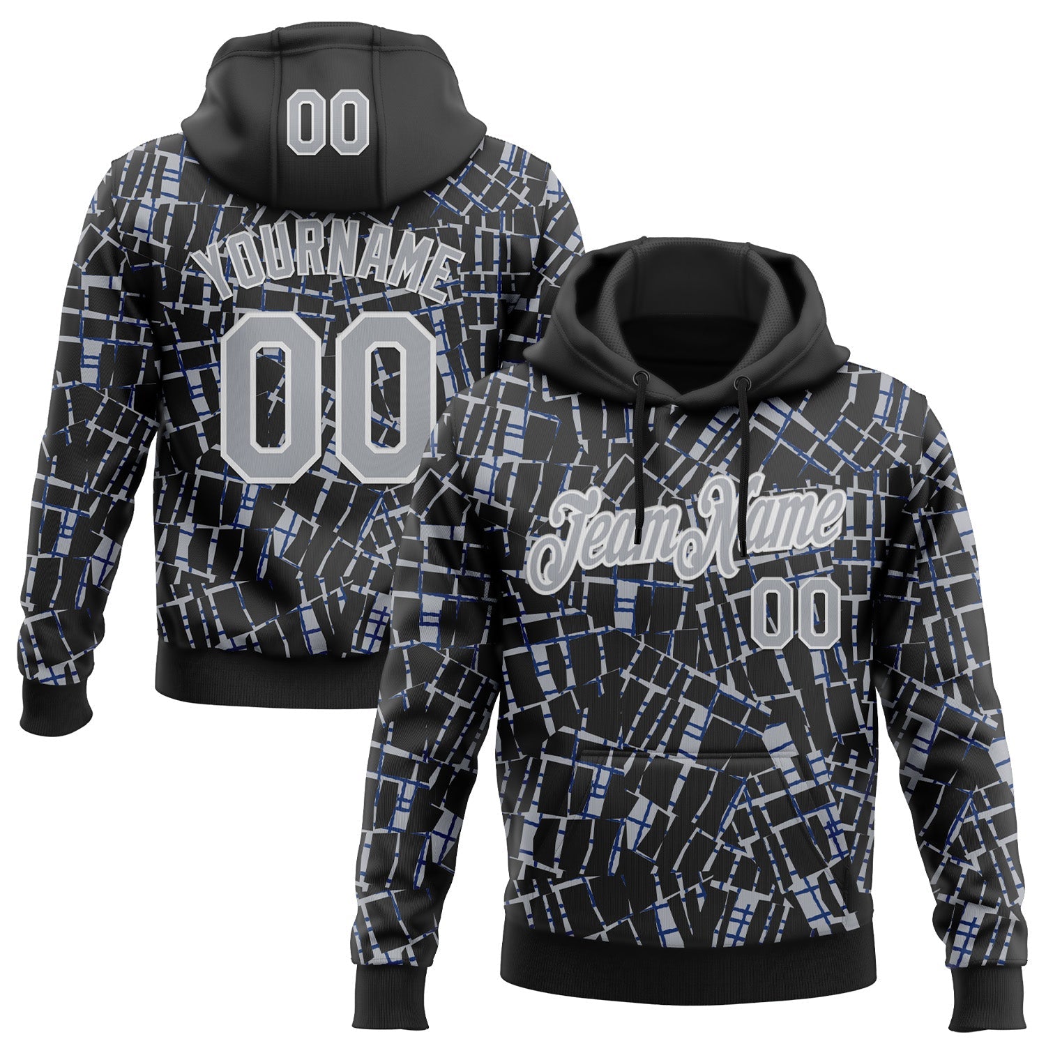 Custom Stitched Black Gray-White 3D Pattern Design Line Sports Pullover Sweatshirt Hoodie - Main View