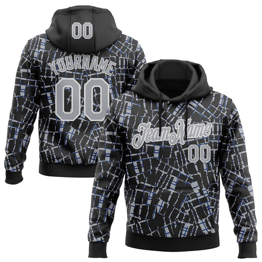 Custom Stitched Black Gray-White 3D Pattern Design Line Sports Pullover Sweatshirt Hoodie - Main View