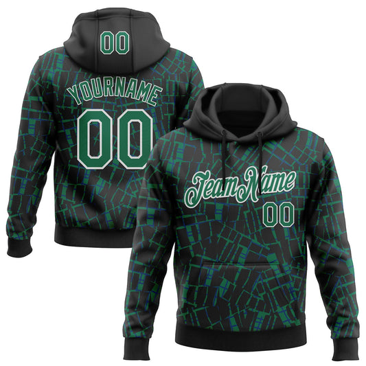 Custom Stitched Black Kelly Green-White 3D Pattern Design Line Sports Pullover Sweatshirt Hoodie - Main View