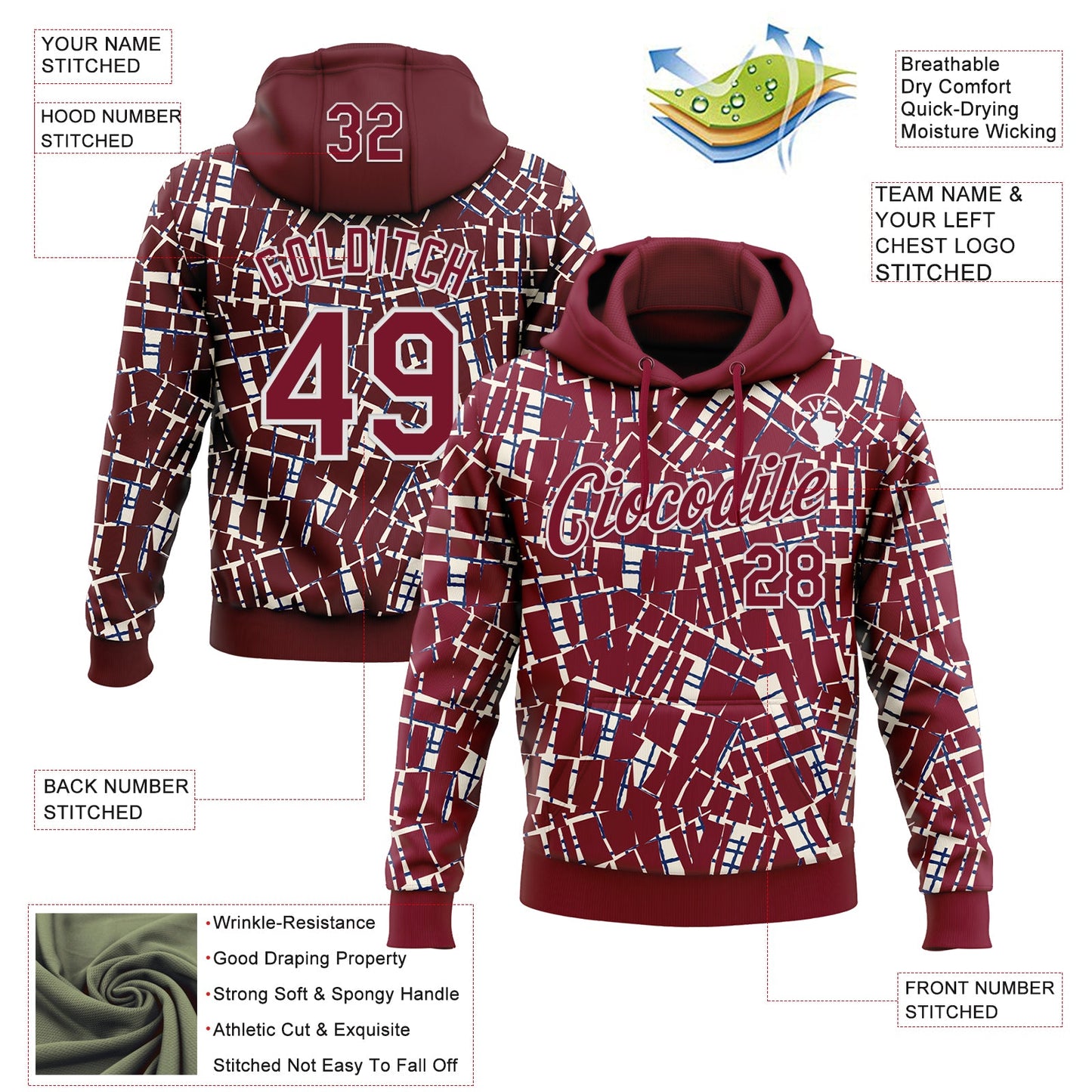Custom Stitched Crimson White 3D Pattern Design Line Sports Pullover Sweatshirt Hoodie view 2