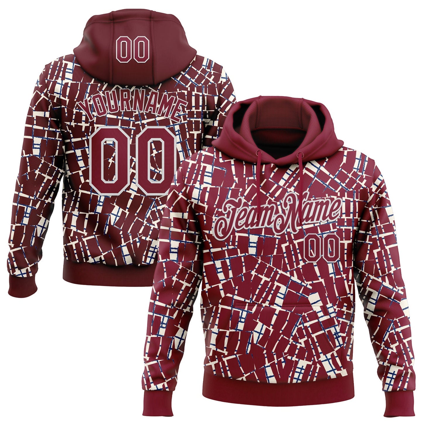 Custom Stitched Crimson White 3D Pattern Design Line Sports Pullover Sweatshirt Hoodie - Main View