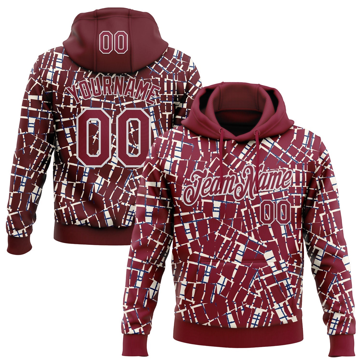 Custom Stitched Crimson White 3D Pattern Design Line Sports Pullover Sweatshirt Hoodie - Main View