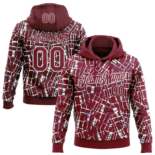 Custom Stitched Crimson White 3D Pattern Design Line Sports Pullover Sweatshirt Hoodie - Main View