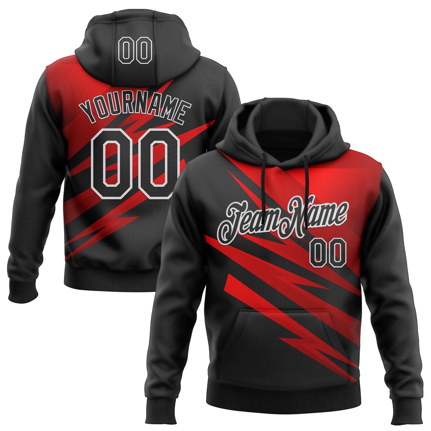 Custom Stitched Black Red-White 3D Pattern Design Line Sports Pullover Sweatshirt Hoodie - Main View