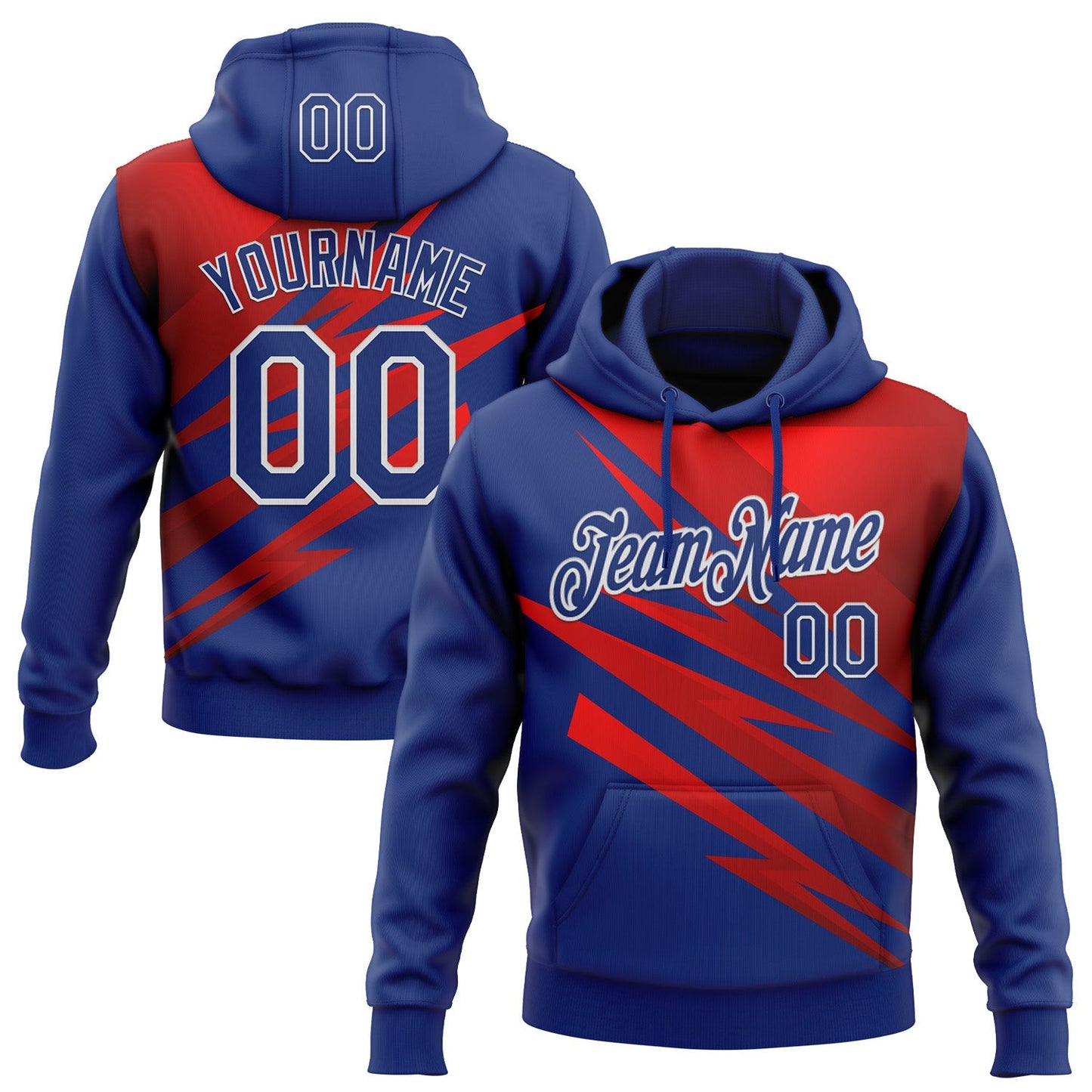 Custom Stitched Royal Red-White 3D Pattern Design Line Sports Pullover Sweatshirt Hoodie - Main View