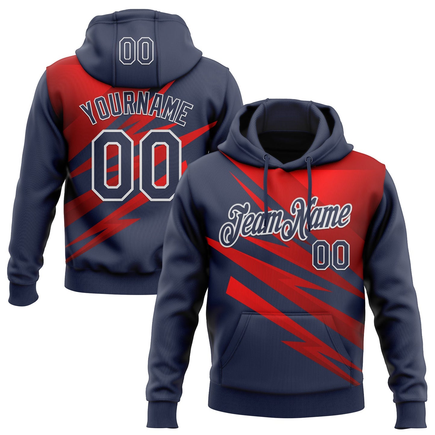 Custom Stitched Navy Red-White 3D Pattern Design Line Sports Pullover Sweatshirt Hoodie - Main View