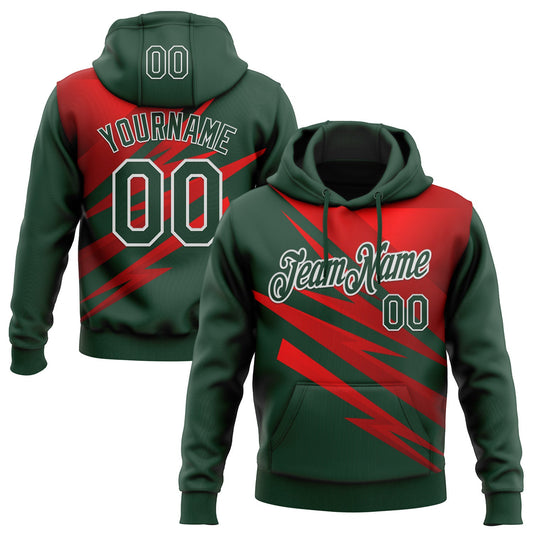 Custom Stitched Green Red-White 3D Pattern Design Line Sports Pullover Sweatshirt Hoodie - Main View