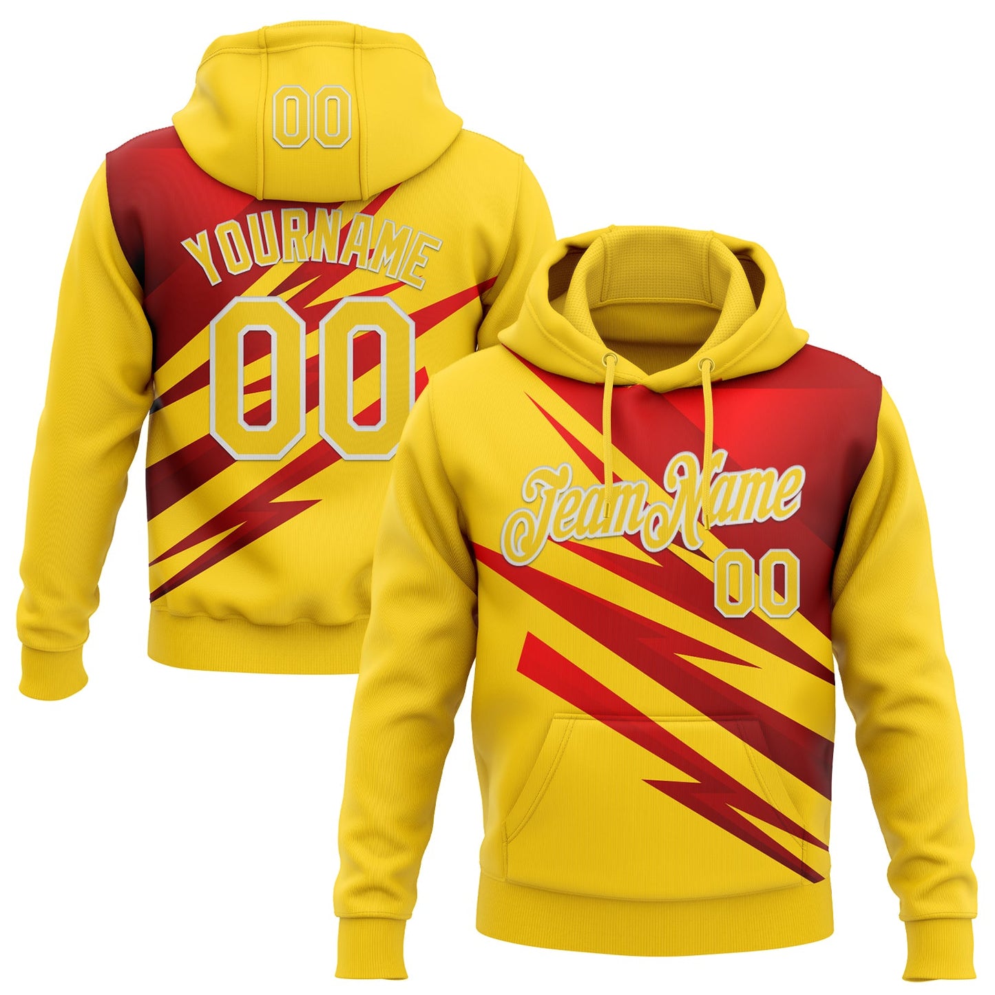 Custom Stitched Yellow Red-White 3D Pattern Design Line Sports Pullover Sweatshirt Hoodie - Main View