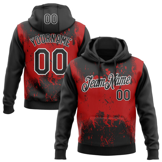 Custom Stitched Black Red-White 3D Pattern Design Abstract Splatter Grunge Art Sports Pullover Sweatshirt Hoodie - Main View