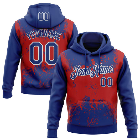 Custom Stitched Royal Red-White 3D Pattern Design Abstract Splatter Grunge Art Sports Pullover Sweatshirt Hoodie - Main View
