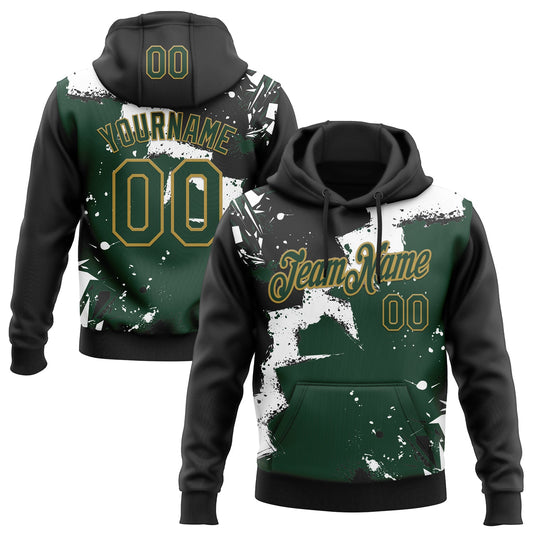 Custom Stitched Black Green Old Gold-White 3D Pattern Design Splash Torn Paper Style Sports Pullover Sweatshirt Hoodie - Main View