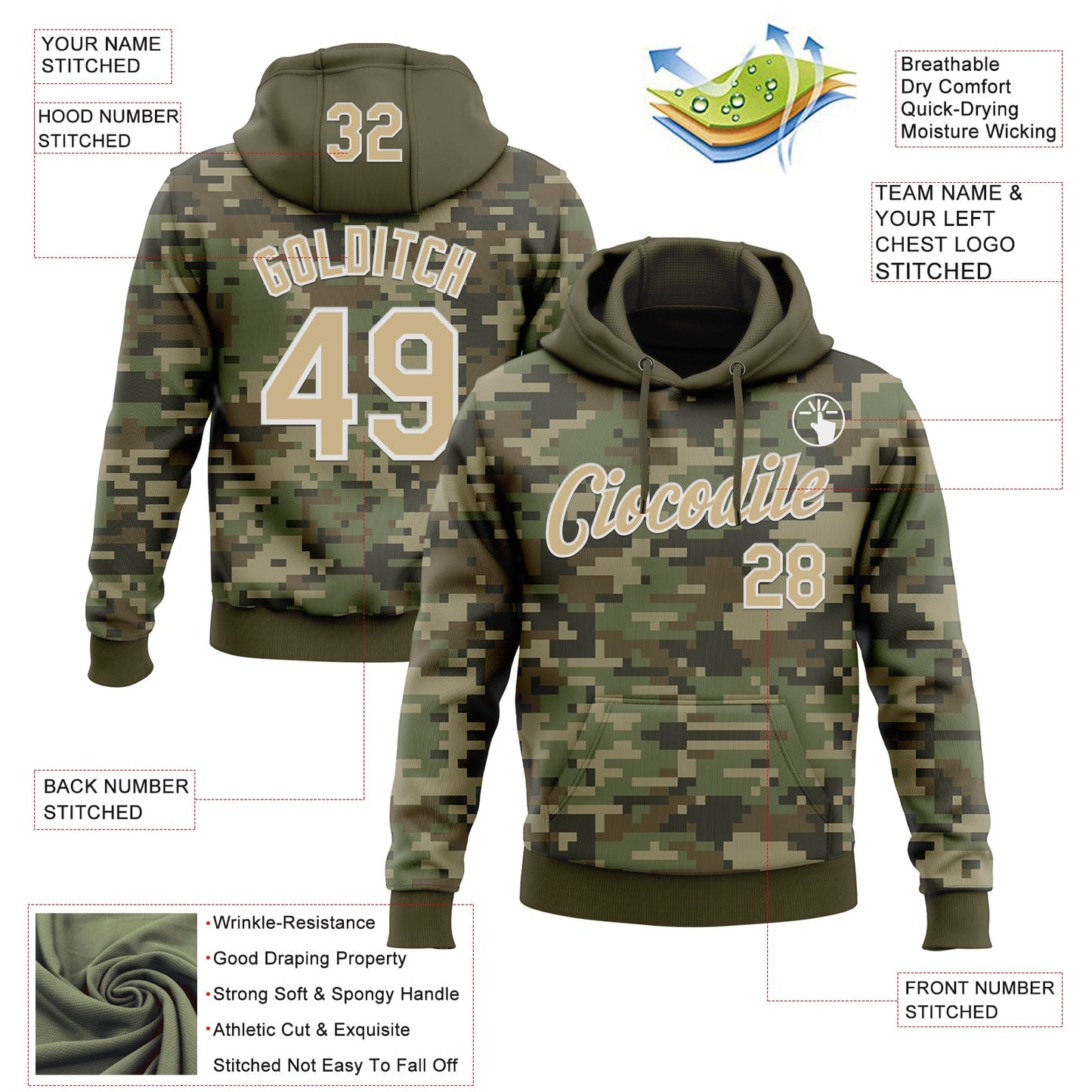 Custom Stitched Camo Vegas Gold-White 3D Salute To Service Sports Pullover Sweatshirt Hoodie view 2