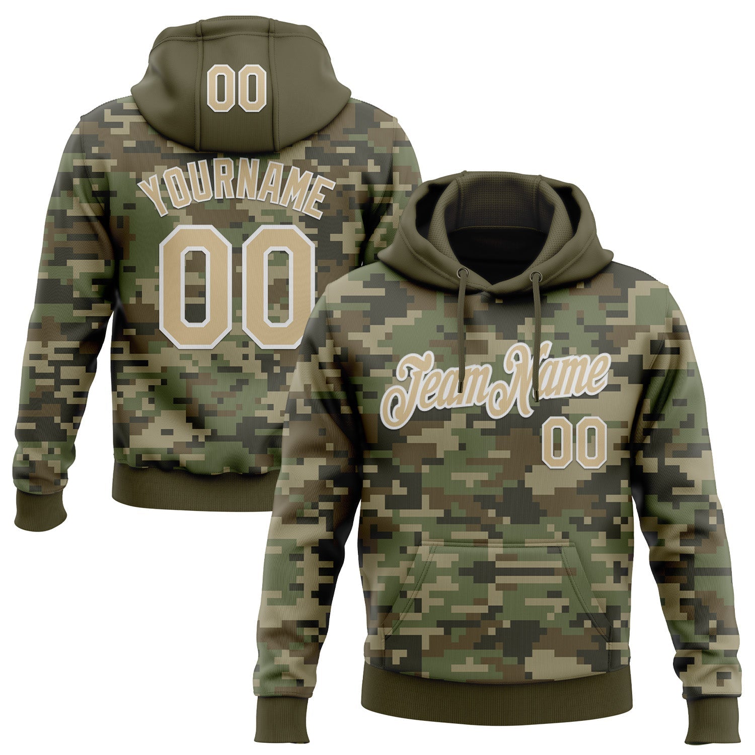 Custom Stitched Camo Vegas Gold-White 3D Salute To Service Sports Pullover Sweatshirt Hoodie - Main View