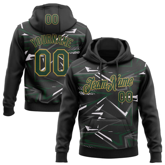 Custom Stitched Black Green Old Gold-White 3D Pattern Design Line Sports Pullover Sweatshirt Hoodie - Main View