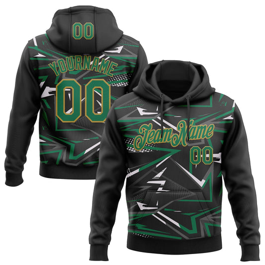 Custom Stitched Black Kelly Green Old Gold-White 3D Pattern Design Line Sports Pullover Sweatshirt Hoodie - Main View