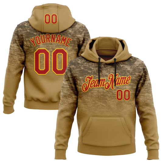 Custom Stitched Old Gold Red-Yellow 3D Pattern Design Tree Camo Gradient Hunting Sports Pullover Sweatshirt Hoodie - Main View