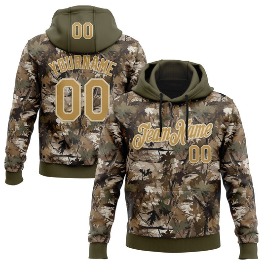 Custom Stitched Olive Old Gold-Cream 3D Pattern Design Tree Camo Hunting Sports Pullover Sweatshirt Salute To Service Hoodie - Main View