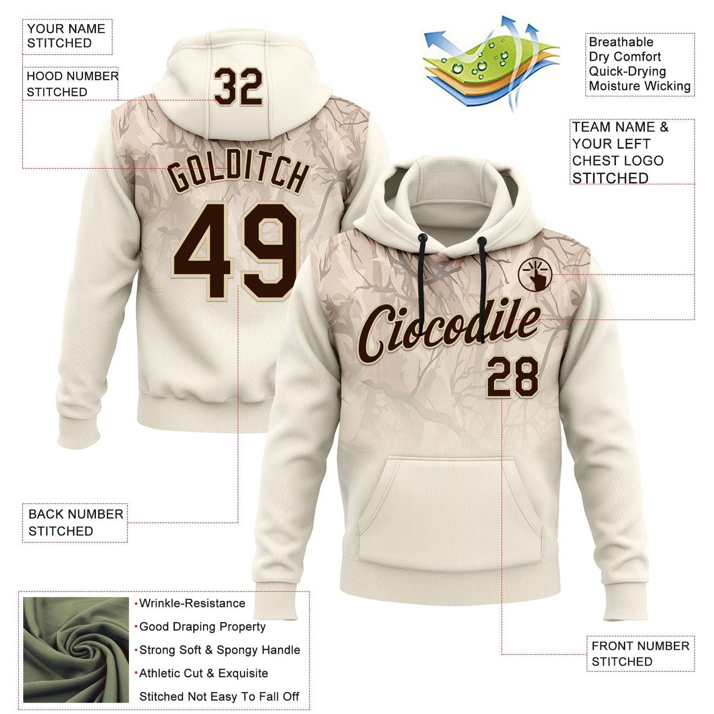 Custom Stitched Cream Brown-Cream 3D Pattern Design Tree Camo Gradient Hunting Sports Pullover Sweatshirt Hoodie view 2