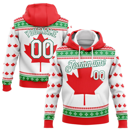 Custom Stitched Red White-Kelly Green 3D Canadian Flag Sports Pullover Sweatshirt Hoodie - Main View
