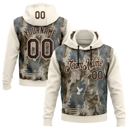 Custom Stitched Cream Brown-Cream 3D Pattern Design Tree Camo Hunting Sports Pullover Sweatshirt Hoodie - Main View