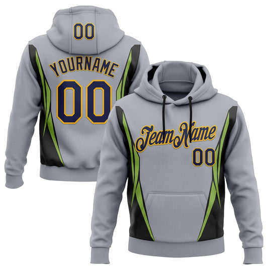 Custom Stitched Gray Navy Black Green-Gold 3D Pattern Design Sportswear Pullover Sweatshirt Hoodie - Main View