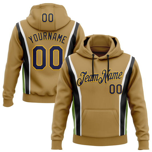 Custom Stitched Old Gold Navy Black Green Gold-White 3D Pattern Design Sportswear Pullover Sweatshirt Hoodie - Main View