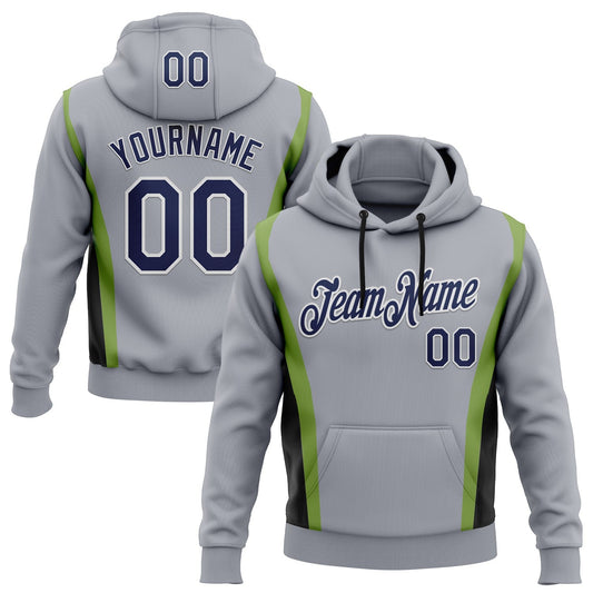Custom Stitched Gray Navy Black Green-White 3D Pattern Design Sportswear Pullover Sweatshirt Hoodie - Main View
