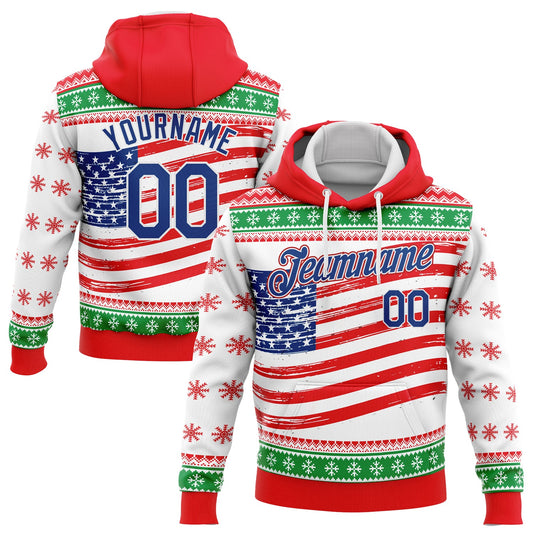 Custom Stitched Red Royal-Kelly Green 3D American Flag Sports Pullover Sweatshirt Hoodie - Main View