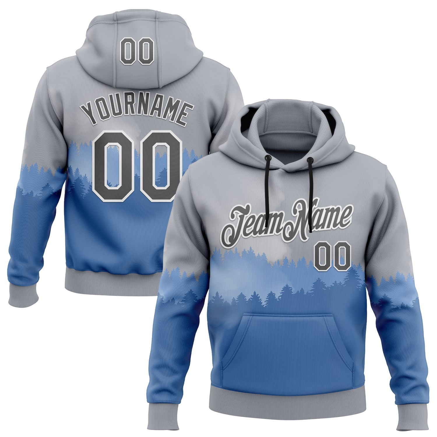 Custom Stitched Gray Steel Gray Blue-White 3D Pattern Design Natural Scenery Sportswear Pullover Sweatshirt Hoodie - Main View