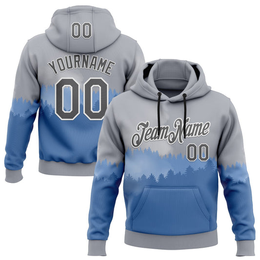 Custom Stitched Gray Steel Gray Blue-White 3D Pattern Design Natural Scenery Sportswear Pullover Sweatshirt Hoodie - Main View