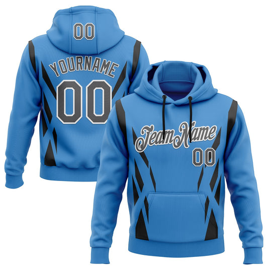 Custom Stitched Powder Blue Steel Gray Black-White 3D Pattern Design Sportswear Pullover Sweatshirt Hoodie - Main View