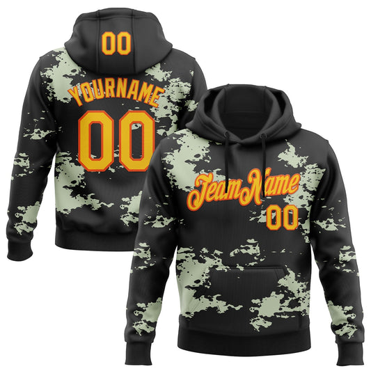 Custom Stitched Black Gold-Orange 3D Pattern Design Camo Sportswear Pullover Sweatshirt Hoodie - Main View