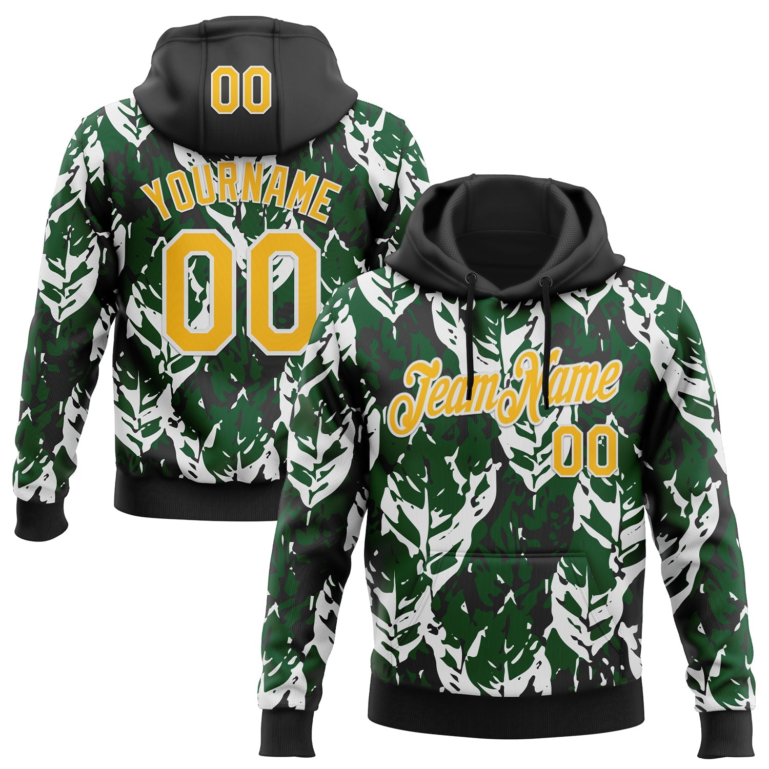 Custom Stitched Black Yellow Green-White 3D Pattern Design Sportswear Pullover Sweatshirt Hoodie - Main View
