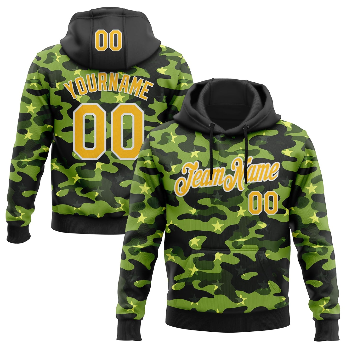 Custom Stitched Black Yellow-White 3D Pattern Design Camo Military Sportswear Pullover Sweatshirt Hoodie - Main View